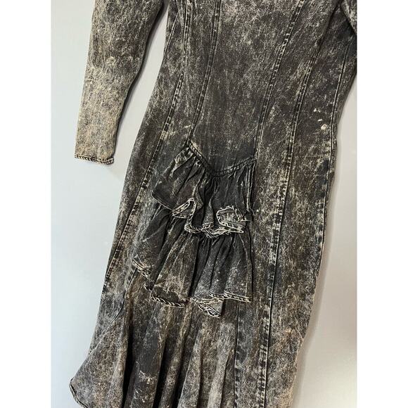 Vintage 80s TD4 by Electra Acid Wash Full Zip Midi Dress with Ruffle back Small - Picture 9 of 11